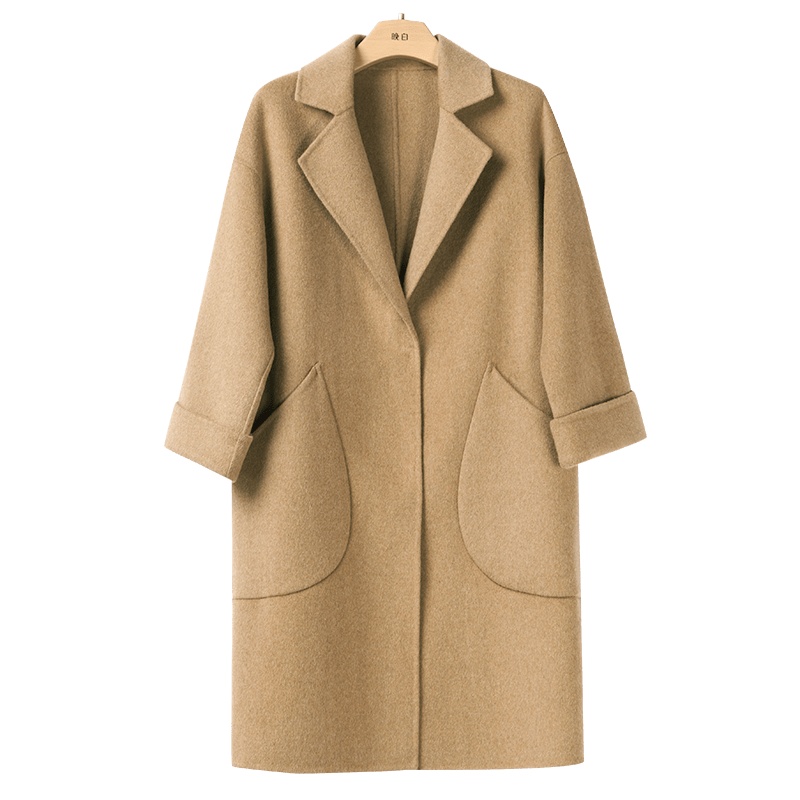 晚白2020冬季新品纯色百搭休闲宽松时尚简约中长款羊毛大衣外套女