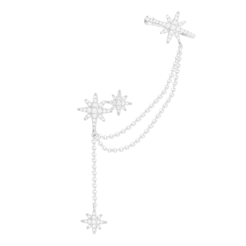 [直营]apm MONACO METEORITES系列六芒星925银镶晶钻女士耳骨夹耳环银耳钉AE11547OX