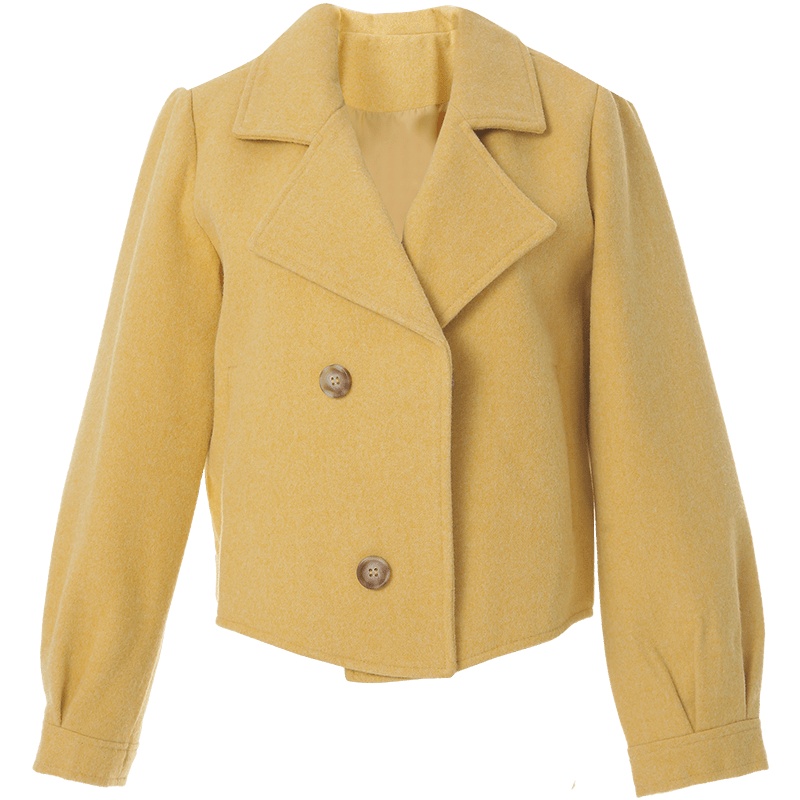 欧昵雪冬装小个子西装领毛呢短款外套女双排扣呢子大衣