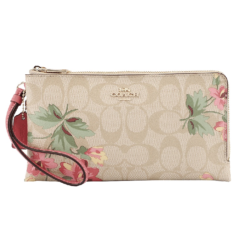 COACH 蔻驰 奢侈品 女士卡其印花人造革长款手拿包零钱包