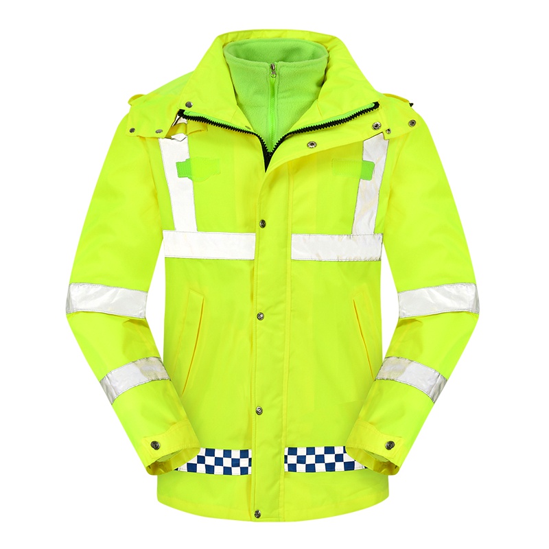 反光雨衣冬季加棉加厚雨衣户外成人男女骑行加绒内胆雨衣内胆可拆卸环卫执勤劳保反光雨衣荧光黄加绒反光雨衣-XL码
