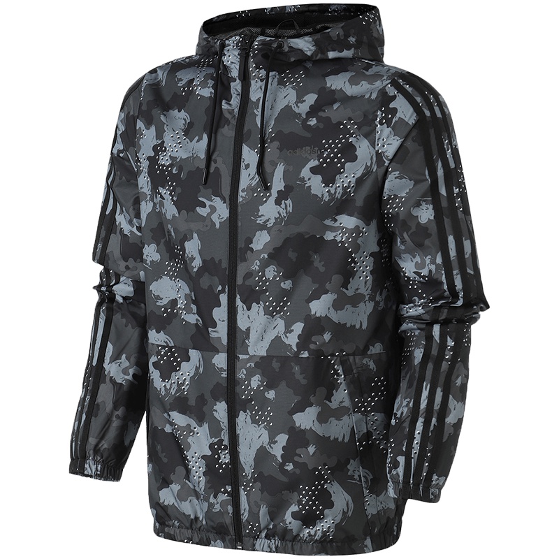 adidas阿迪达斯NEO男装运动休闲迷彩梭织连帽开衫外套DZ7589.