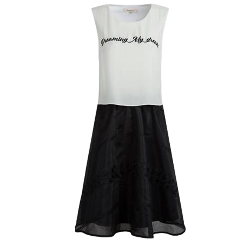 【福利款】拉夏贝尔字母印花拼色宽松A字连衣裙