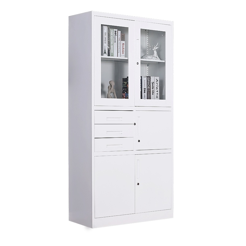 [红心家居]加厚铁皮书柜玻璃门资料柜办公专用对开柜抽屉柜