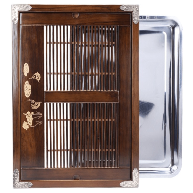 家柏饰(CORATED)茶盘家用实木托盘储水式不锈钢茶海抽屉式茶托盘茶台茶具套装