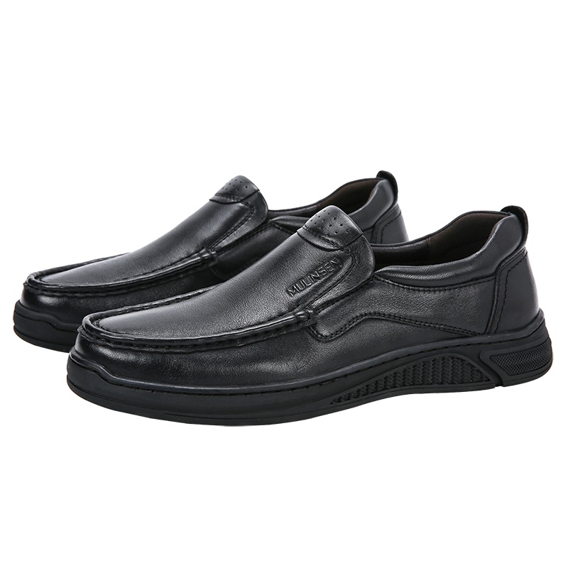 木林森男鞋2021秋季新款牛皮商务休闲男士皮鞋真皮软底透气中年爸爸鞋