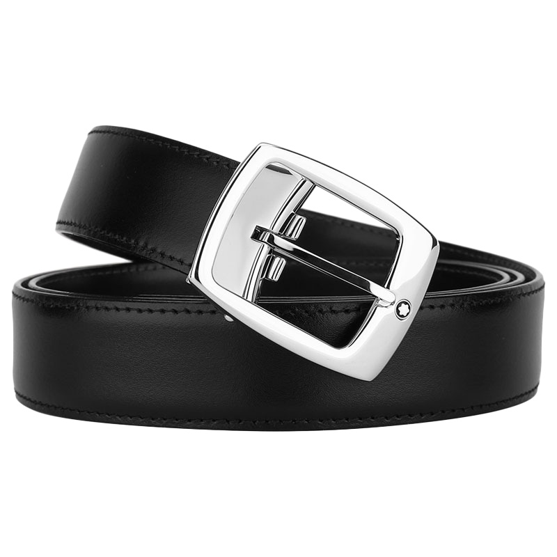MONTBLANC万宝龙镀钯光面长方形针扣黑色男士皮带/腰带 9695