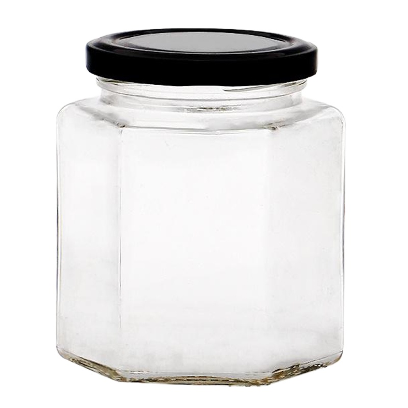 六角六棱玻璃瓶蜂蜜瓶子酱菜带盖透明辣椒酱罐头瓶密封罐食品 封后 零售24个730[泡沫盒包装]