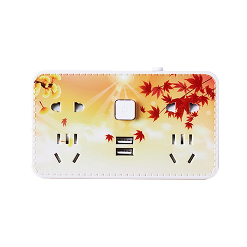 家之选 创意插座转换器带USB带3D小夜灯转换插头家用无线插排插板多功能一转三多电源接拖插线板排插晚秋红枫叶+蒲公英灯片