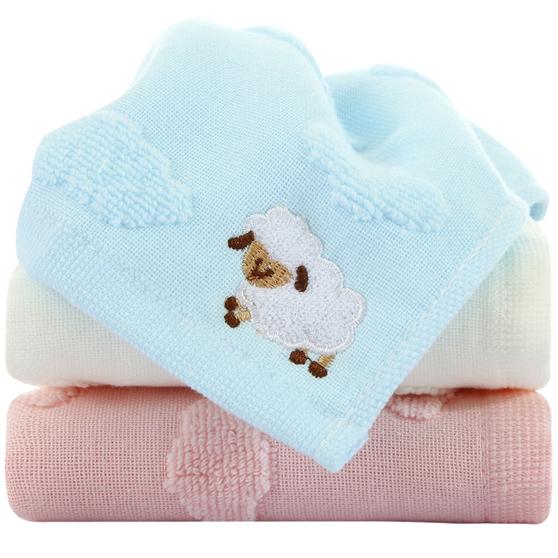 三利童巾 纯棉卡通绣花儿童毛巾 柔软吸水小毛巾洗脸面巾 混色3条装
