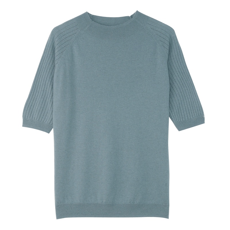 金菊秋冬新款毛衣纯色半高领时尚短袖羊毛衫女