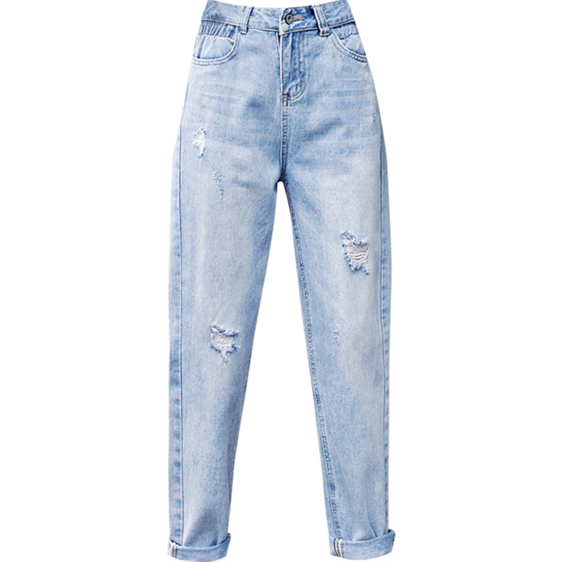 娅丽达女裤破洞牛仔裤女高腰老爹裤哈伦宽松2019夏季新款九分裤子WI2135A