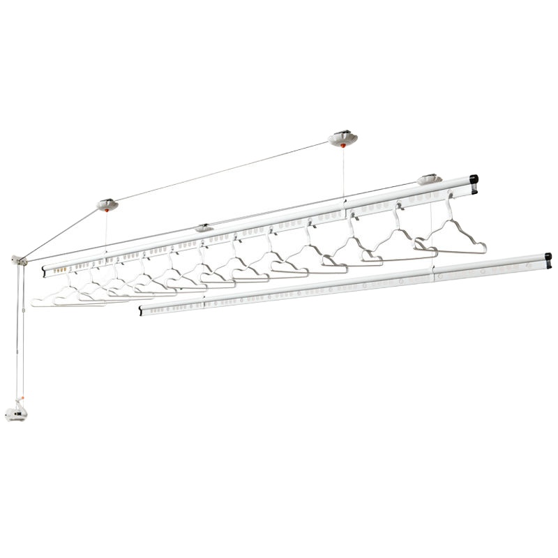 家用凉衣架晾衣杆双杆室内自动升降晾衣架阳台手摇晒衣架|冰川白[包基础安装] 2.4米三竿