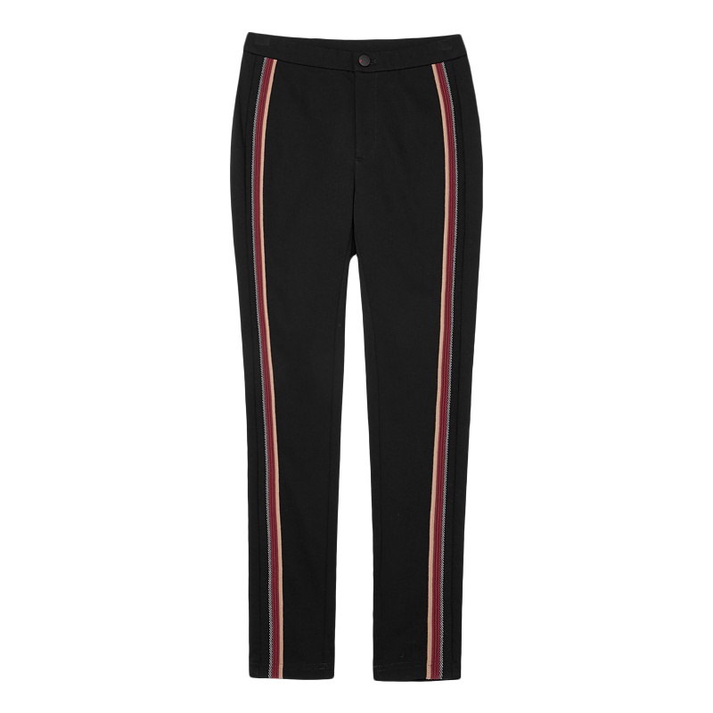 2019爱居兔秋季女装撞色条纹拼接打底裤