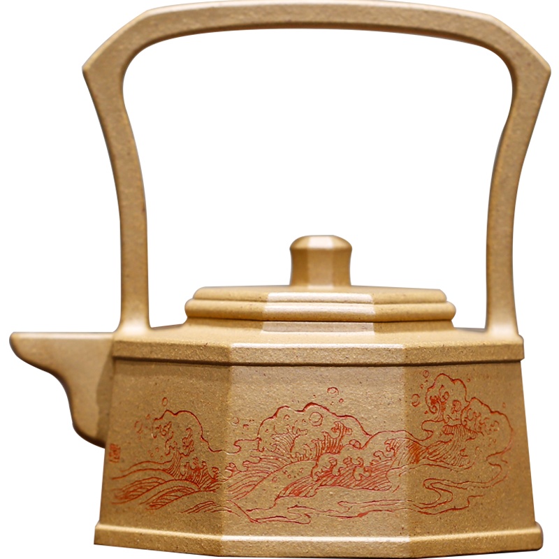 八方提梁 宜兴紫砂壶高工范小君纯全手工原矿黄金段家用茶具330cc 八方 黄金段 高工手工刻绘保真