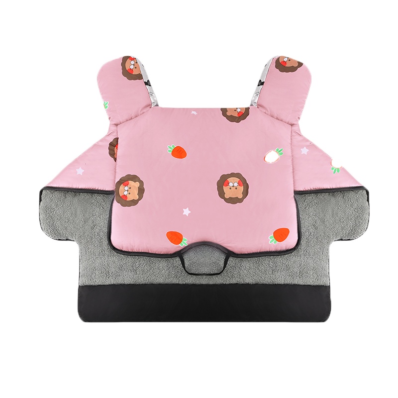 电动车挡风被冬季加绒加厚防水加大加宽电瓶车电车摩托车款防风罩 加厚-连体加绒内里-粉色狮子