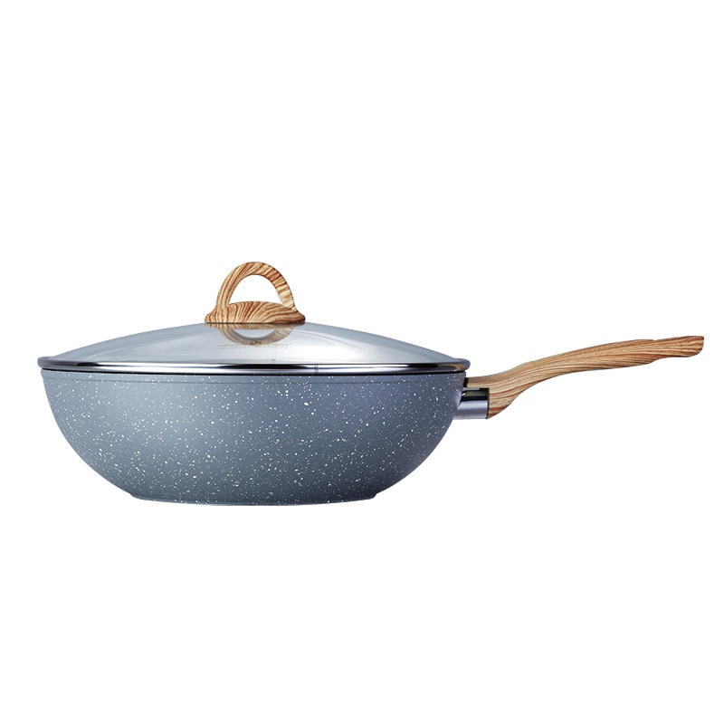 美食每刻近无油烟麦饭石不粘锅炒锅28cm家用炒菜锅煤气灶电磁炉适用