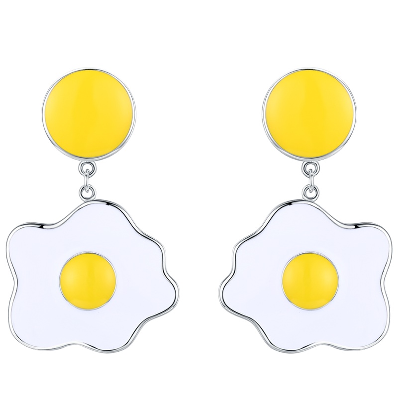 佰色传情S925银耳钉荷包蛋耳环煎蛋耳饰个性网红创意饰品