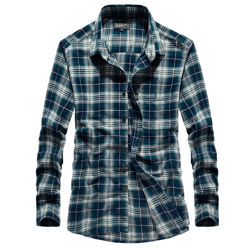 JEEP/吉普男士秋季长袖衬衫时尚百搭商务休闲立领简约青年格子衬衫外套A245