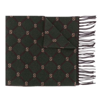 GUCCI 古驰 男士时尚高雅绿深棕色羊毛围巾 624506-4GA97-3164