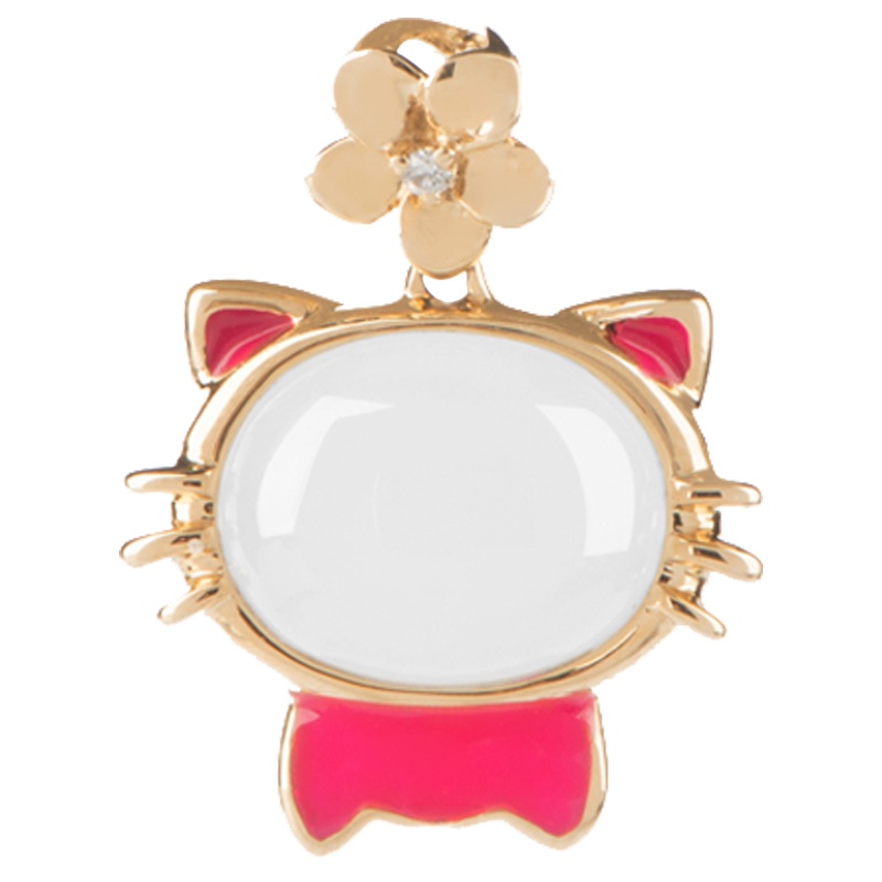 金一18K金花小喵女士款和田玉吊坠赠银链（定价）KJDZ149