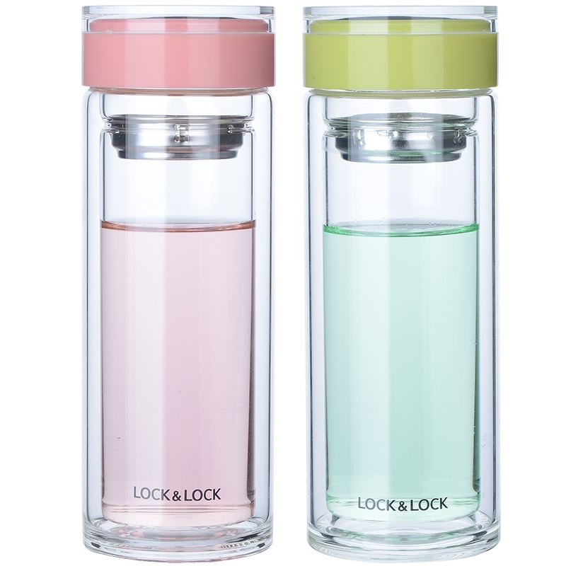 乐扣乐扣旗舰店双层玻璃杯女家用杯子可爱 少女ins风茶杯便携水杯