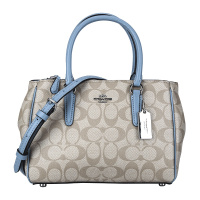 COACH 蔻驰 奢侈品 欧美时尚女斜挎包卡其白色PVC手提单肩包