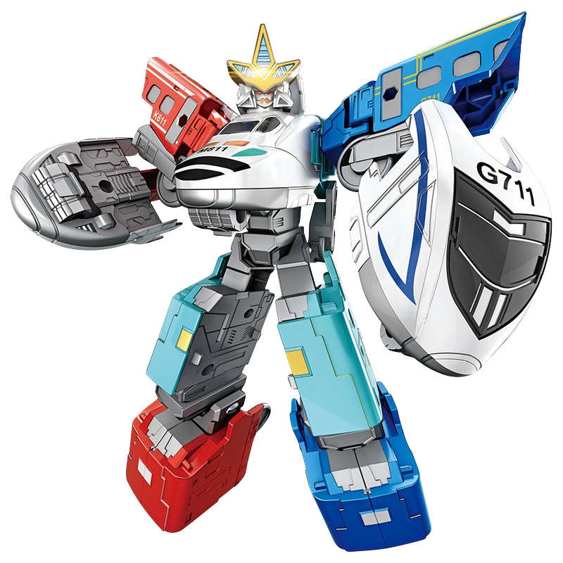 儿童变形玩具金刚5模型汽车列车机器人手办男孩6合体变身礼物套装高铁英雄变形战士( 三色随机发 单个装)