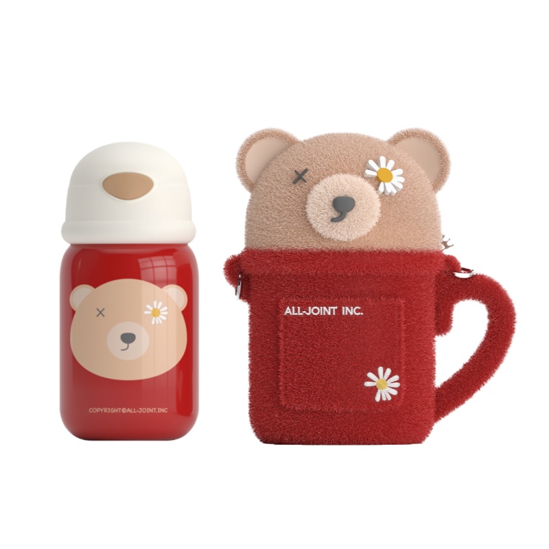 优仅ALLJOINT儿童保温杯水杯配件男女带吸管可爱成人幼儿园小学生水壶大容量杯子 毛绒茶杯熊