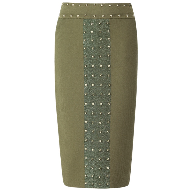 晩白 新品通勤优雅气质百搭钉珠高腰显瘦包臀针织半身裙女