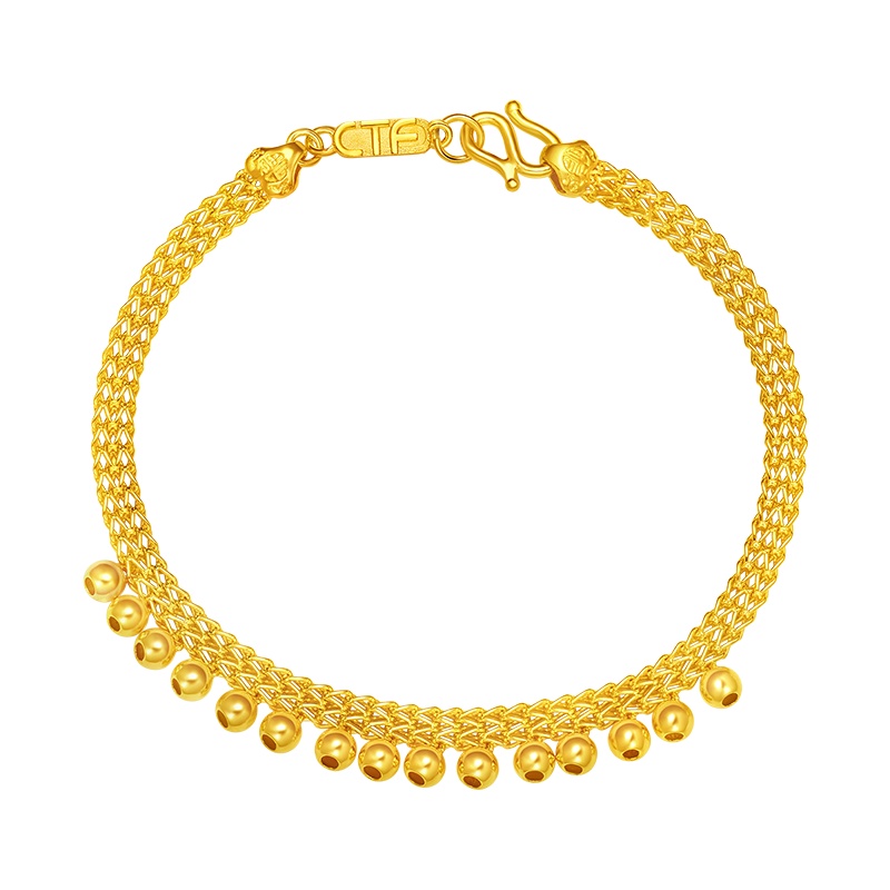 周大福珠宝时尚大气光身珠子足金黄金手链计价（足金工费228元）F203190