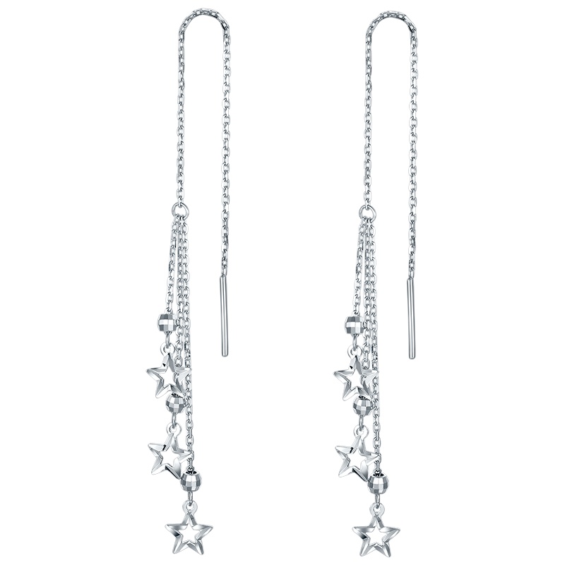 周六福(ZHOULIUFU)铂金耳钉女挚爱PT950素白金小星星细流苏耳坠耳线耳饰耳环PT094948