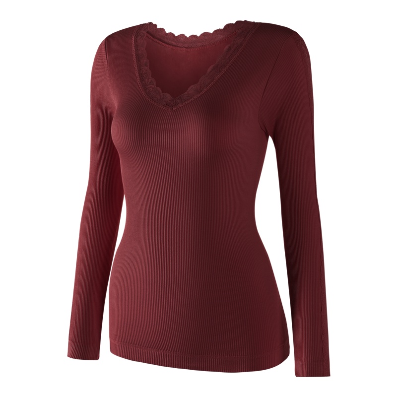 俞兆林保暖内衣女加厚加绒修身美体打底长袖单件上衣女神秋衣V领