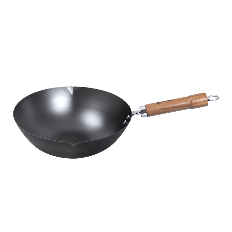 三厦 炒锅家用炒菜锅无涂层不粘老式生铁锅电磁炉燃气通用炒锅 30cm 平底 木盖