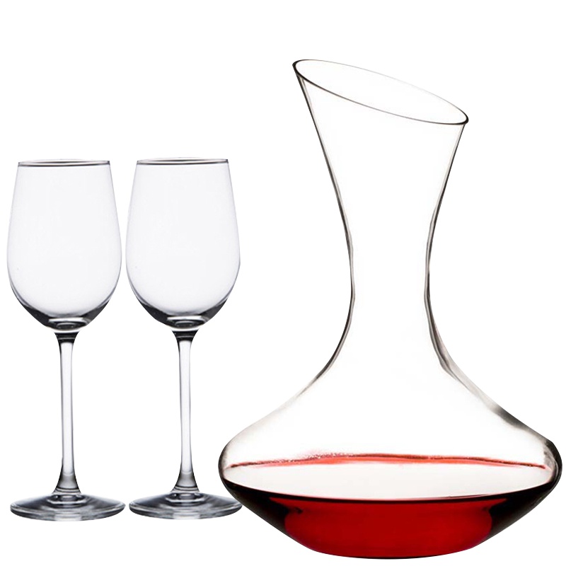 青苹果无铅玻璃高脚杯家用醒酒器酒具杯架套装330ml2只装+750ml醒酒器