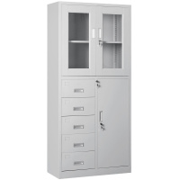 富诗梦 定制三门加五抽上玻璃对开文件柜1800*850*390mm 单组装