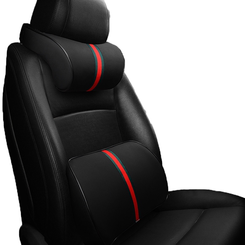 闪电客可调节记忆棉汽车颈枕头枕汽车用品车载汽车枕头腰靠四季 B款-咖色颈枕腰靠套装