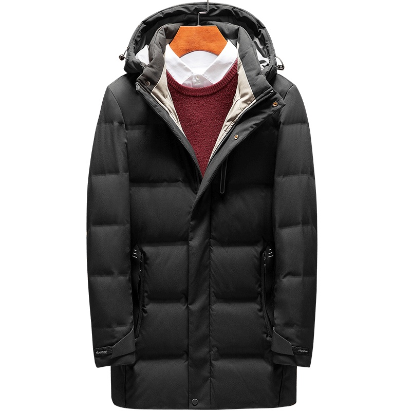 雅鹿男装90白鸭绒中长款连帽无缝防钻绒保暖男款羽绒服WF67U0994