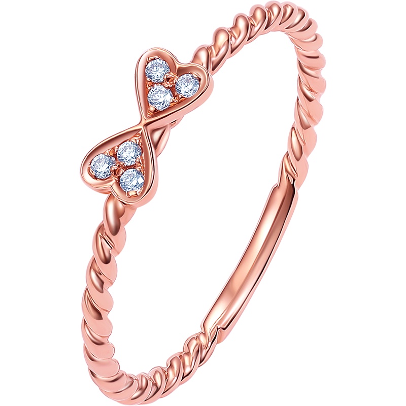 周大生 18k金爱心扭绳戒臂戒指女 双爱心优雅玫瑰金女戒 节日送女友