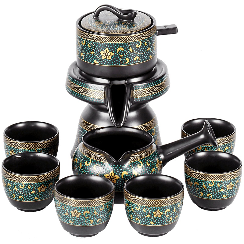 懒人自动功夫茶具套装家用陶瓷石磨防烫冲泡茶器中式客厅复古茶壶 暗香自动茶具9头散装