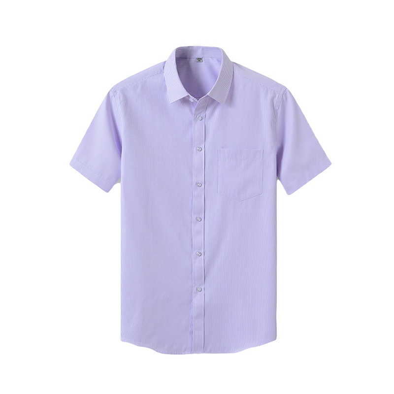 鸭鸭(41.8%棉)2021新款男士短袖紫条色衬衫商务职业正装春季韩版打底衬衣