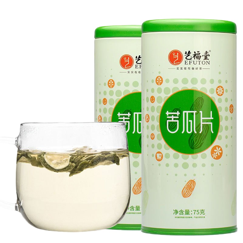 艺福堂 茶叶花茶纯苦瓜干茶75克/罐*2罐泡水喝的苦瓜片