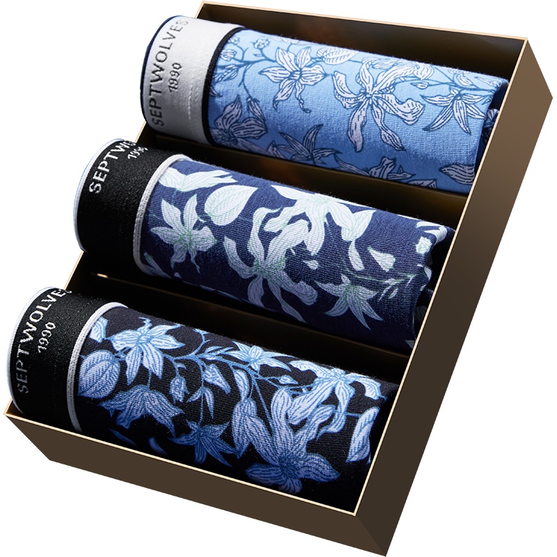 七匹狼 | [抗菌]3条时尚内衣青少年男生短裤头男式棉质内裤男士平角男款