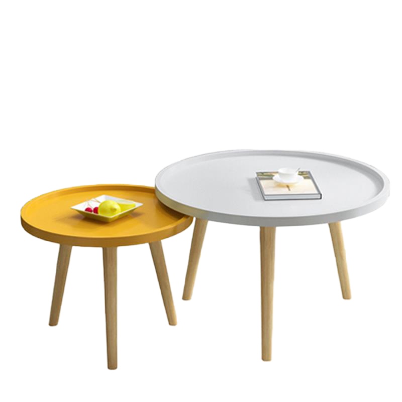 奥耶 茶几实木北欧简易简约圆形小户型经济型客厅阳台飘窗茶几组合家具（50白色+70黄色）