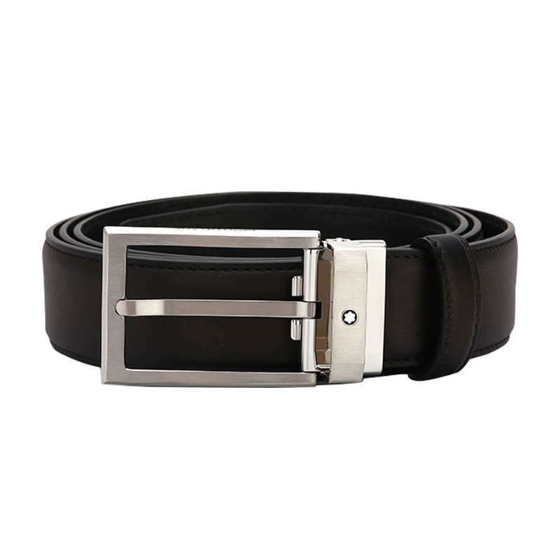 万宝龙(Mont Blanc) 黑色红棕色双面皮革针扣式腰带 118417