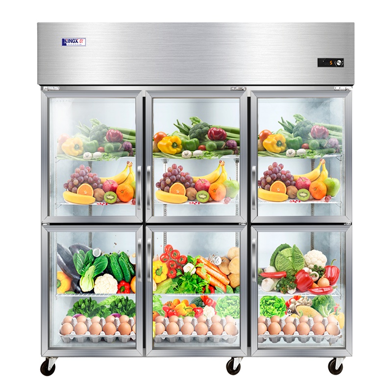 星星(XINGX) 1229升 商用六门冰柜 厨房冰箱冷藏 立式冷冻冰柜 对开门玻璃门(灰色) BC-1300YG