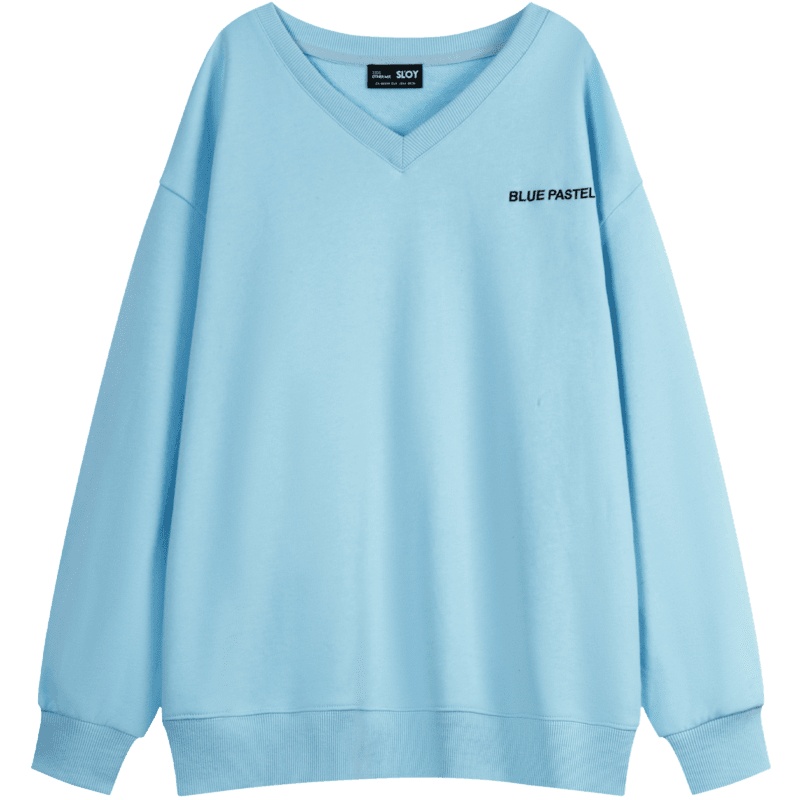 OtherMix糖果色中长款卫衣宽松版女慵懒2021春季新款蓝色圆领上衣