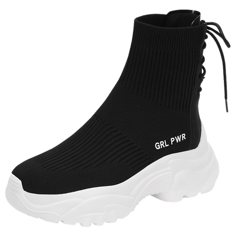 达芙妮老爹鞋冬新款厚底弹力运动短靴后绑带女袜靴