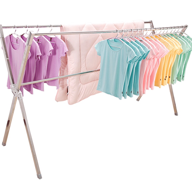 邦禾 不锈钢X型免安装晾衣架 落地 折叠伸缩阳台晒衣架简易晾衣杆