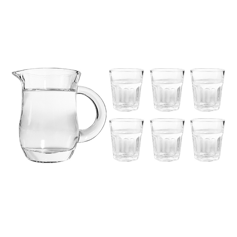 春之晖无铅玻璃白酒杯烈酒杯厚底子弹杯一口杯分酒器+6小号杯套装